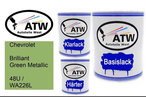 Chevrolet, Brilliant Green Metallic, 48U / WA226L: 1L Lackdose + 1L Klarlack + 500ml Härter - Set, von ATW Autoteile West.